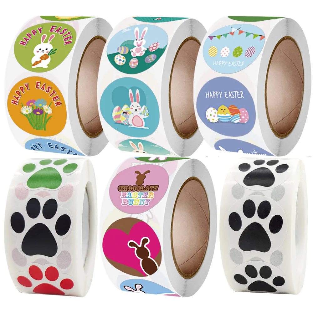 

500Pcs Happy Easter Stickers Cute Rabbit Self Adhesive Seal Label Sticker For Easter Party Kids Gift Bag Decor Tags Handmade