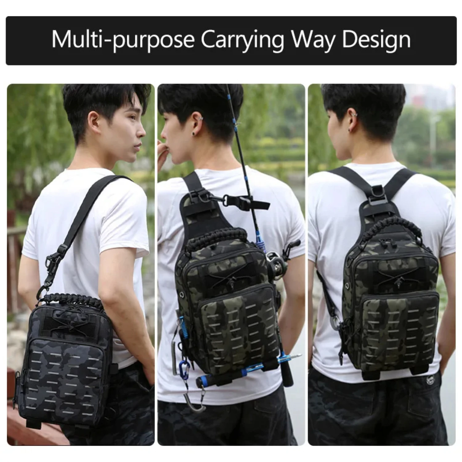 Fishing Rod Fishing Lure Box Lure Backpack Military Tactical Laser Molle Outdoor Fish Camping Hiking Hunting Bags Men X1G