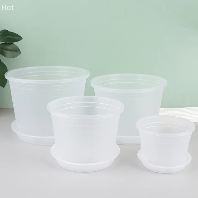 1Pc Transparent Round Orchid Pot With/Without Tray Root Control Plastic Orchid Pots With Holes Breathable Plant Growth Container 2