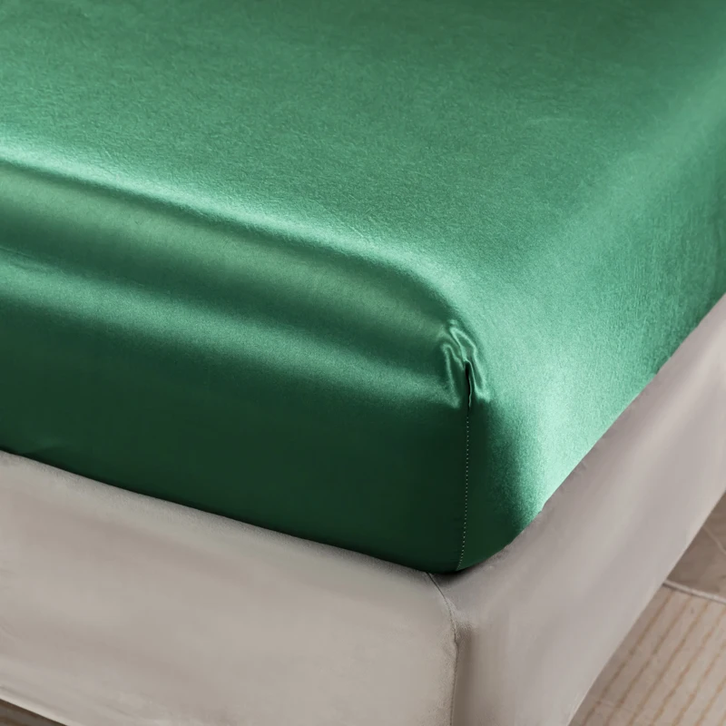 Smooth Fitted Bed Sheet for Summer Satin Silk Bed Sheet Ice Cooling Twin/Full/Queen/King Size Bottom Sheets Green Color Bedsheet 5