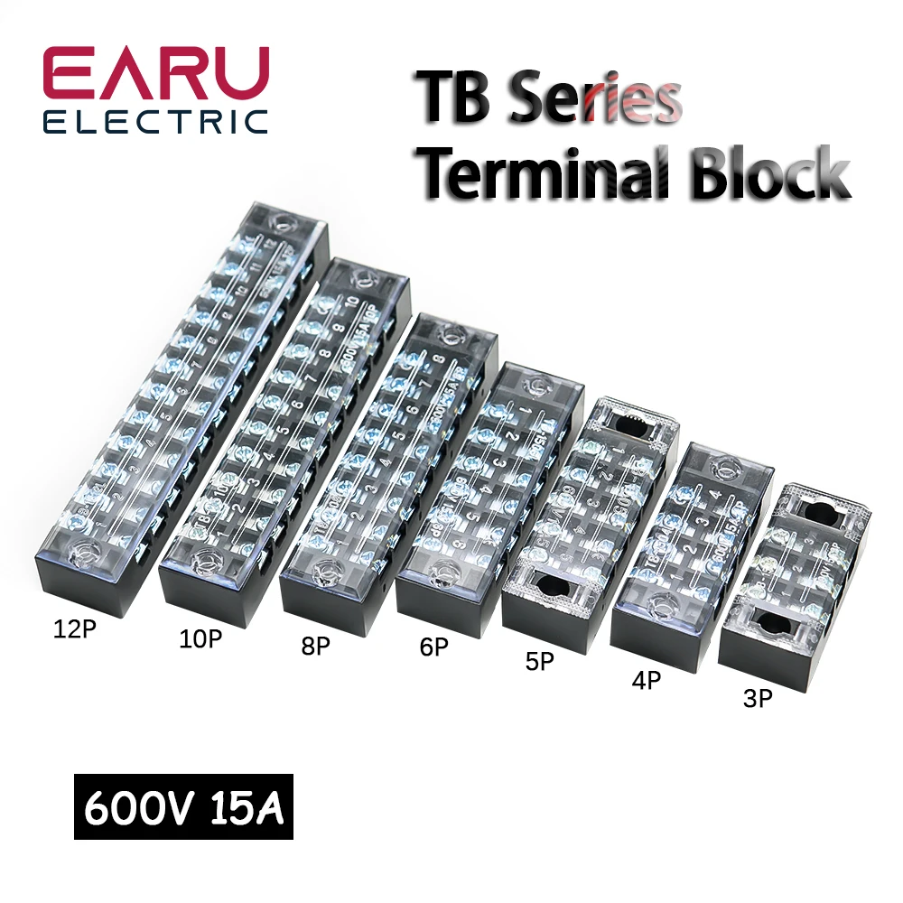 JZK 6pcs Screw Barrier Terminal Blocks - 600V/400V 15A, 4/5/6 Positions With Red/Black Combs