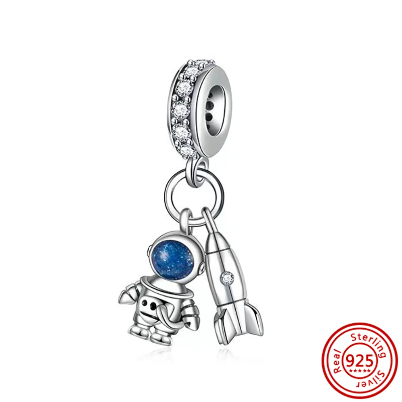 925 Sterling Silver Space Love Rocket Spaceship Astronaut UFO Pendant Galaxy Beads Fit Original Pandora Charms Bracelet Jewelry