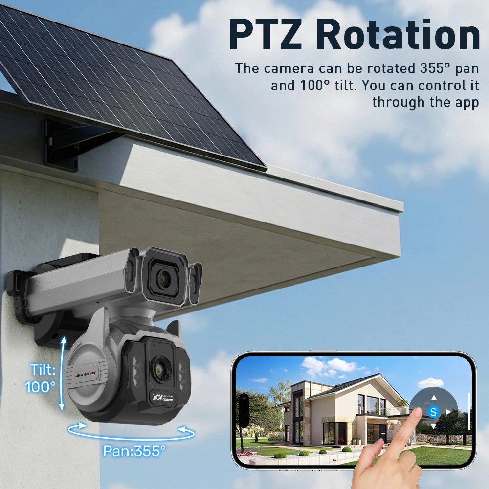 10MP AOV 4G Solar Camera 12X Optical Zoom Dual Screens 7/24 Recording Outdoor Su