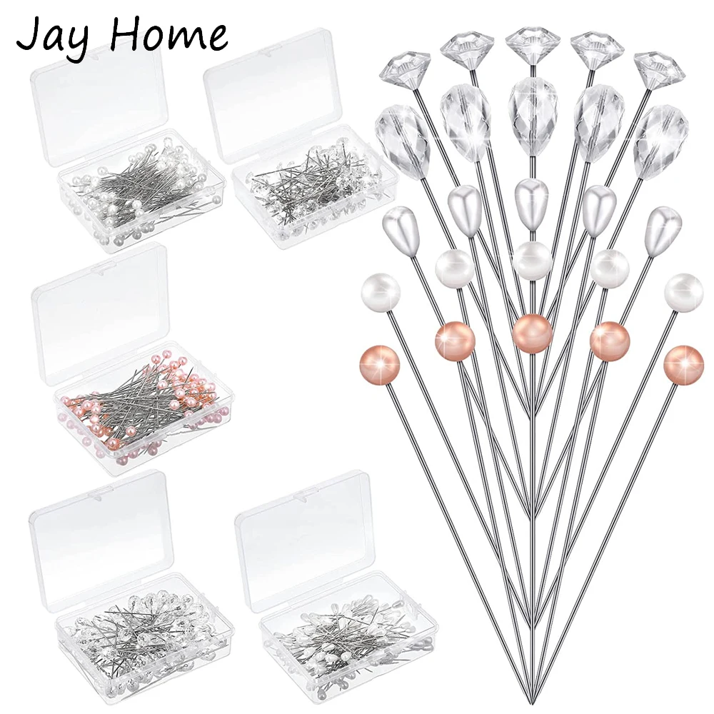 100PCSBouquetPinsPearlCorsageCrystalDiamondHeadPins65MM