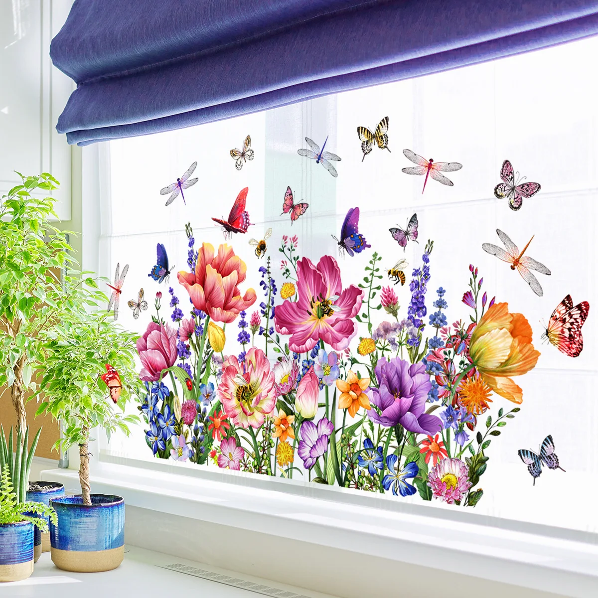 Colorful Butterfly Flower Stickers Window Glass Decoration Stickers Self-adhesive DIY Static Cling Films Decoration
