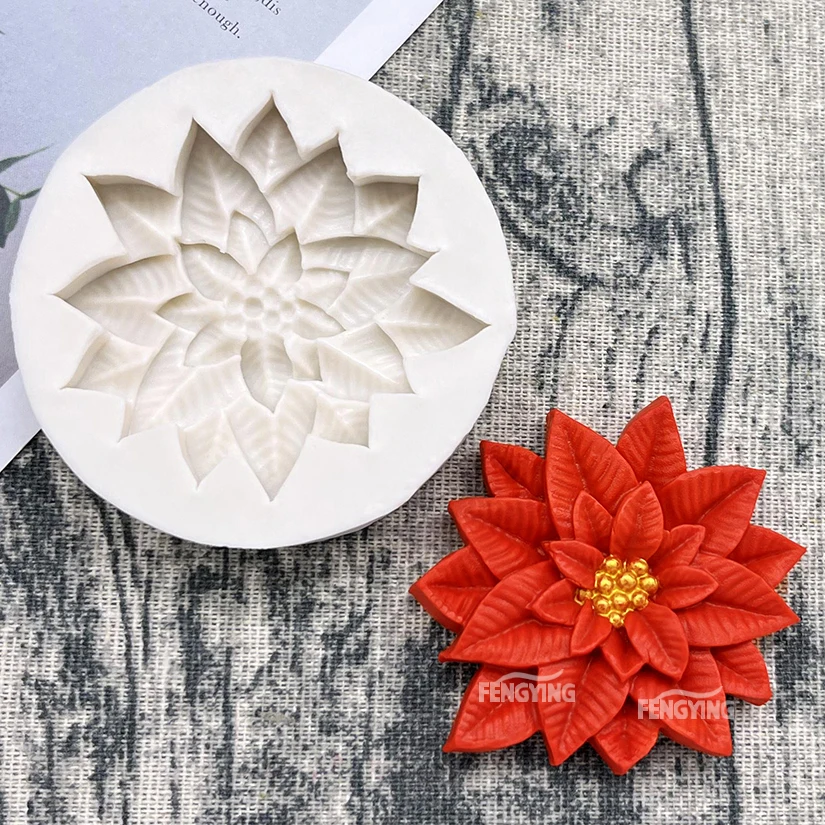 Weihnachts-Poinsettia-Nussknacker-König-Wächter-Silikon-Backform, Zuckerwerk, Schokolade, Cupcake, Fondant, Kuchendekorationswerkzeuge – Detail 2