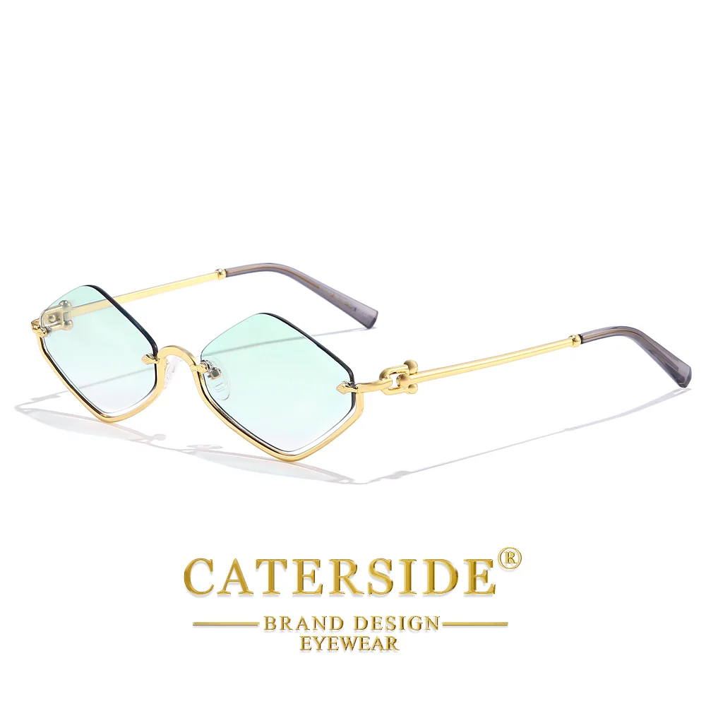 CATERSIDE Modische Metallische Unisex Prismatische Halbrahmen-Sonnenbrille UV400 Trendiges Personalisiertes Design Sonnenbrille Ideale Geschenke – Detail 7