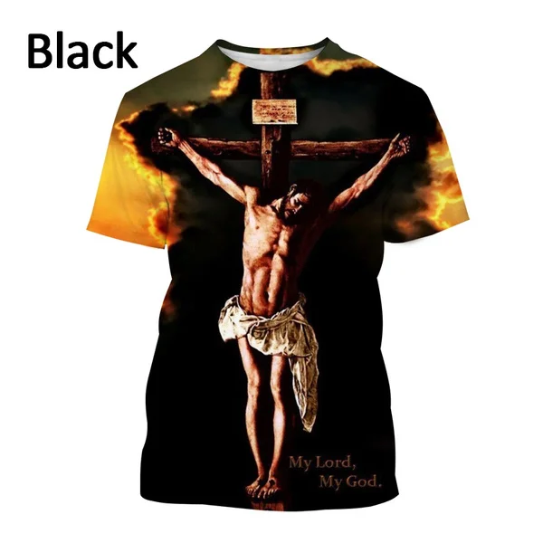 

Hot Sale Fashion Jesus Cross 3D Print T-shirt Personality God Christian Casual Round Neck Short Sleeve Top