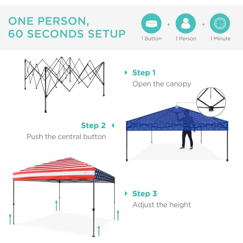 10x10ft 1-Person Setup Pop Up Canopy Tent Instant Portable Shelter 1-Button Push Case 4 Weight Bags