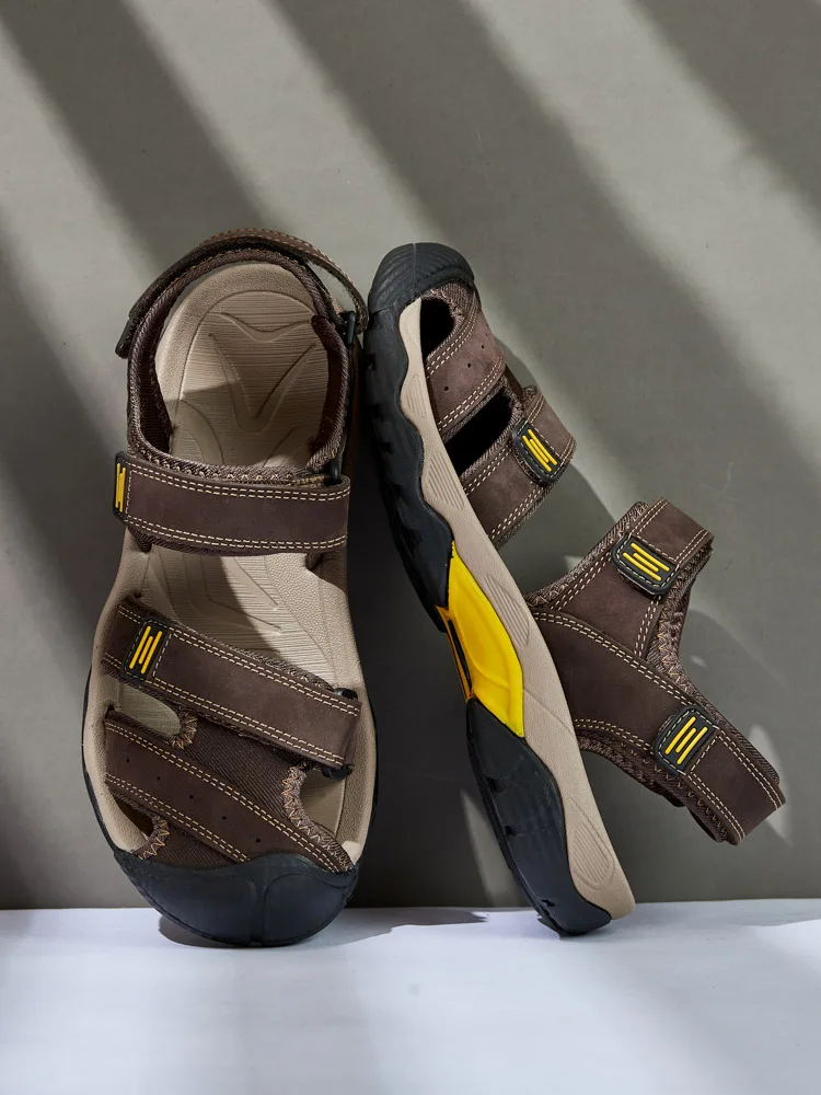 2023 New Arrival Breathable Leather Sandals Outdoor Beach Fashion Big Size Men's Summer Shoes Slip-on Slippers_voghion.com