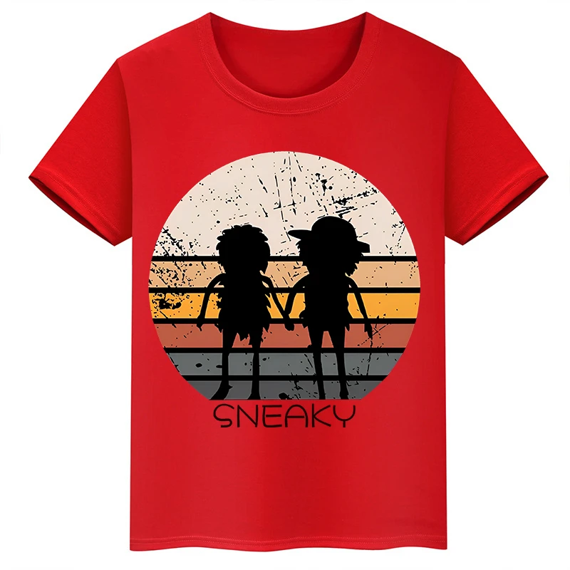 thumbnail image 1 of Camiseta de algodón roja de manga corta de verano para niños y niñas con estampado de cabeza grande de Sasquatch furtivo, 1 of 5