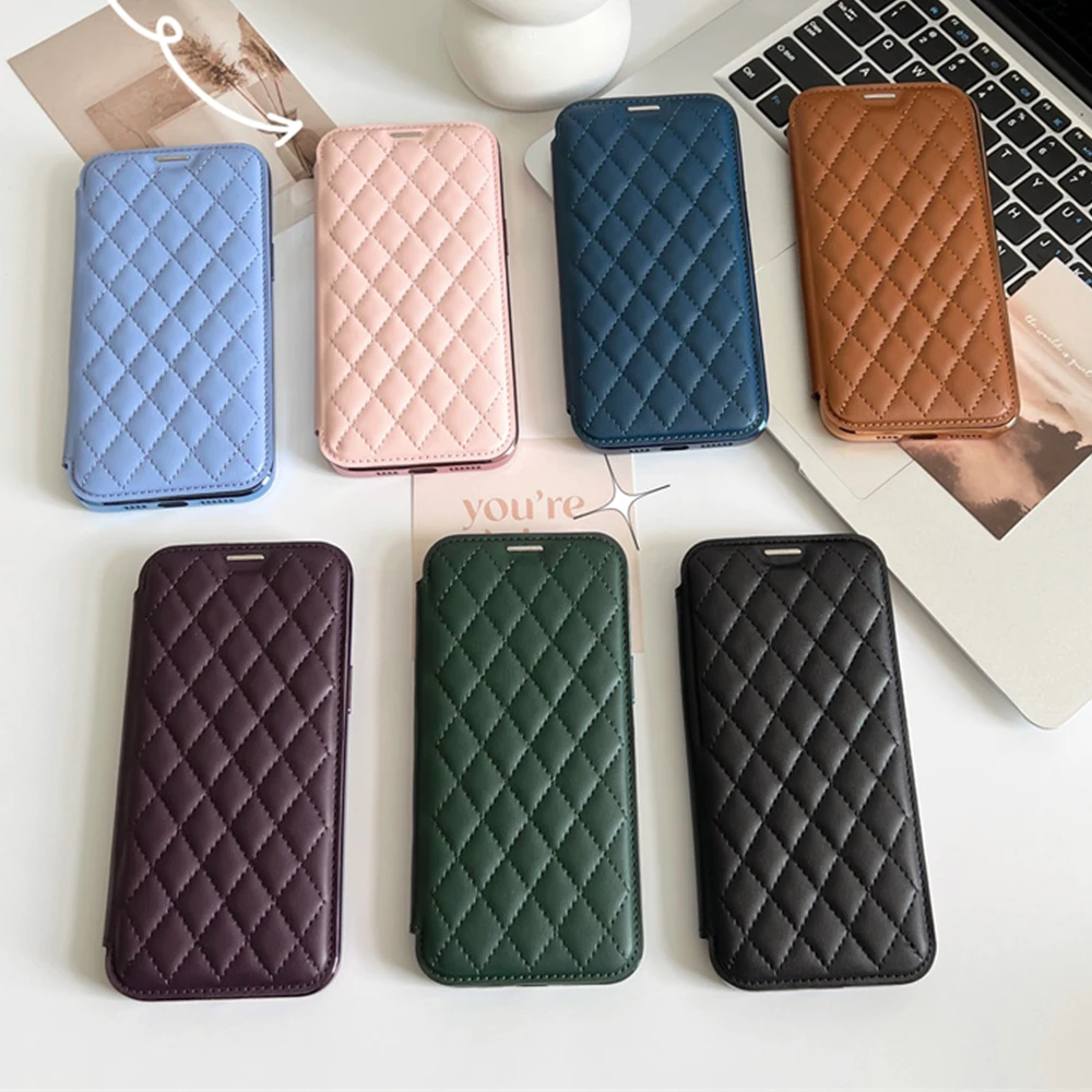 Plaid Leather Wallet Phone Case for iPhone 14 13 12 11 Pro Max