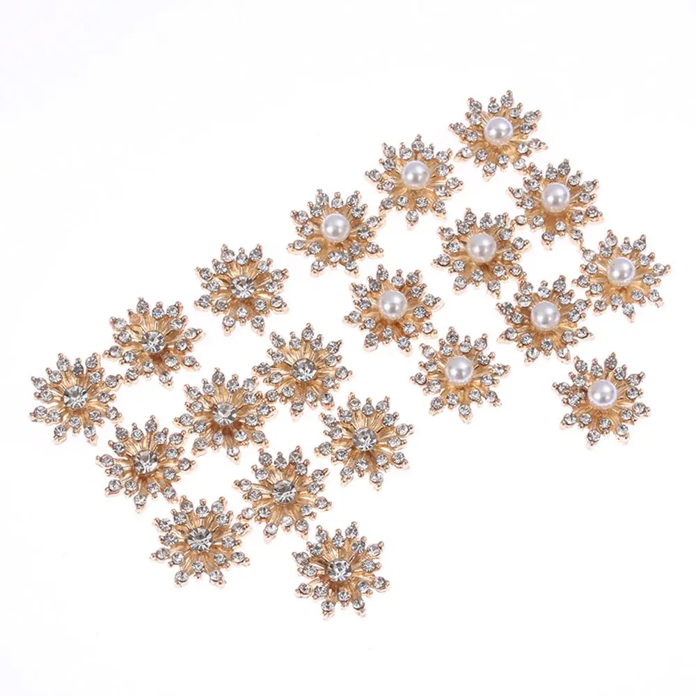 Gold Silver Snowflake Buttons 16mm Alloy Rhinestone Pearl Sewing Accessories