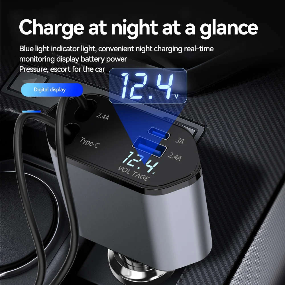Caricabatteria da auto USB 120W Ricarica rapida 4 in 1 per adattatore per caricabatterie per telefono cellulare in auto