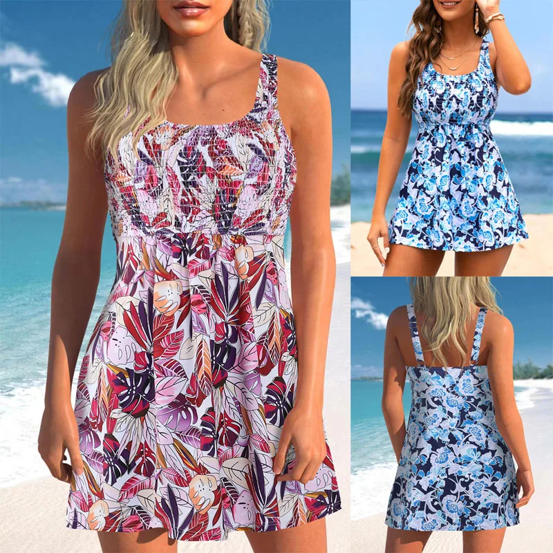 

2023 Women Plus Size Tankini Swimsuit Printed Swimwear Large Size Two Piece Bathing Suit New Women's Swimdress Beachwear