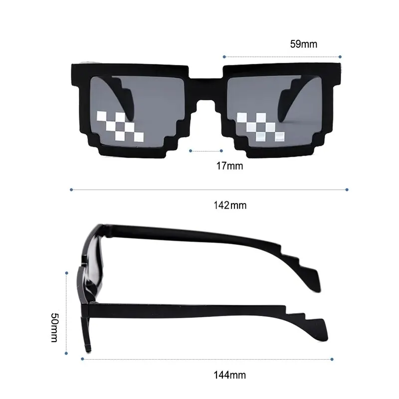 3 Pcs Set Sunglasses Necklace Cigar Party Festival Performance Mosaic Pixel Black Retro Gamer Robot Vintage Shade