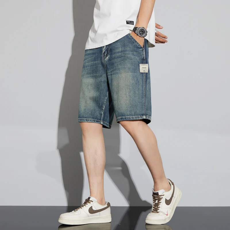 Summer Vintage Denim Shorts Men's Fashion Straight Casual Loose Streetwear Bermuda Jeans Male Short Pants Streetwear 4