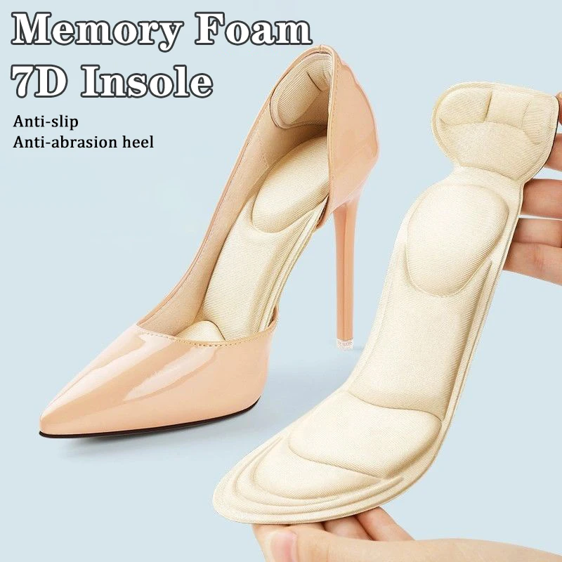 

7D Women High Heel Insole Pad Soft Memory Foam Inserts Heel Patch Post Back Breathable Anti-slip Shoe Shoe Arch Support Insoles