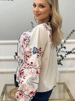 معطف قصير نسائي غير رسمي مطبوع ، برقبة دائرية ، كم طويل من الفانوس ، جاكيت رقيق ، ملابس الشارع النسائية ، ملابس خروج نسائية ، موضة أوائل الخريف ، 1
