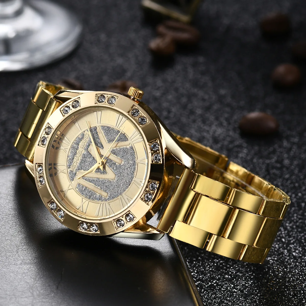 Luxury Top Tvk Orologio Da Donna In Acciaio Inossidabile Dorato Con Diamanti Resistenti All'Acqua Orologi Al Quarzo Da Donna Digitali Romani Relojes D