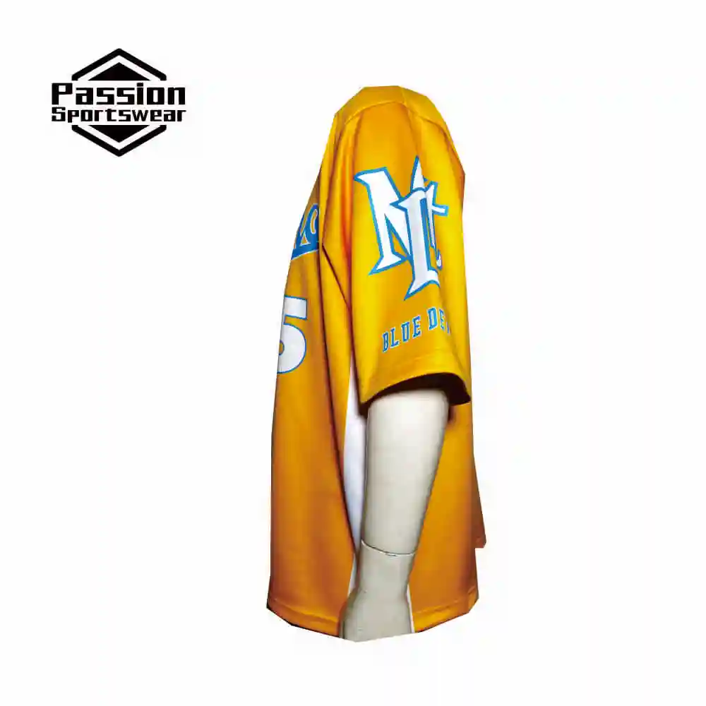 5 PCS Sublimated Team Name Number Printing Sports Uniform Women Men Baseball Jerseys Yellow Personalized Player Name