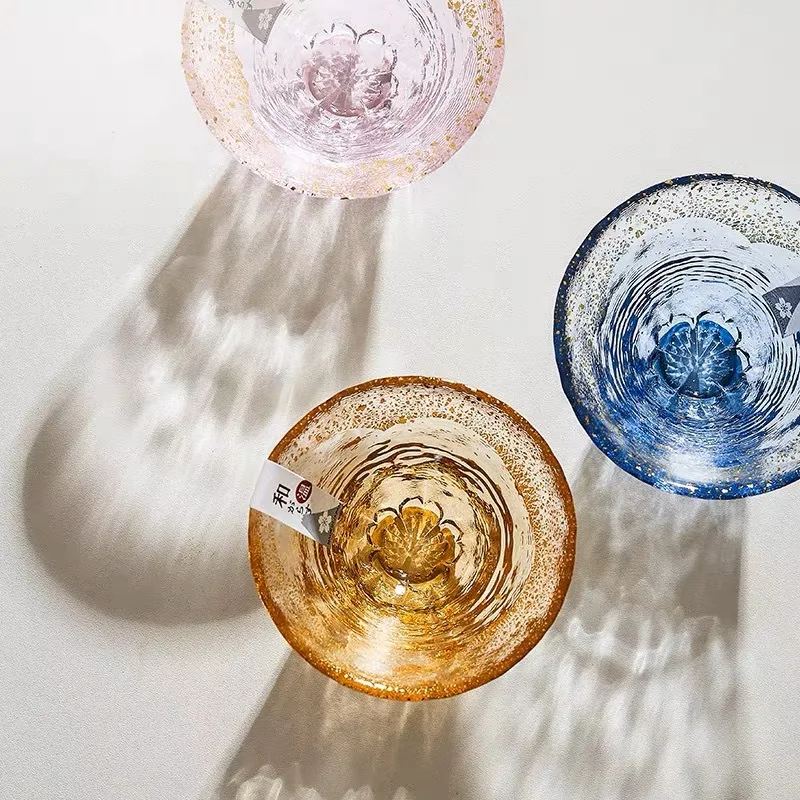 80ml Japanese Oriental Sasaki Mount Fuji Cherry Blossom Cup Handmade Gold Foil Sake Cup Glass Cold Wine Small Tea Gifts
