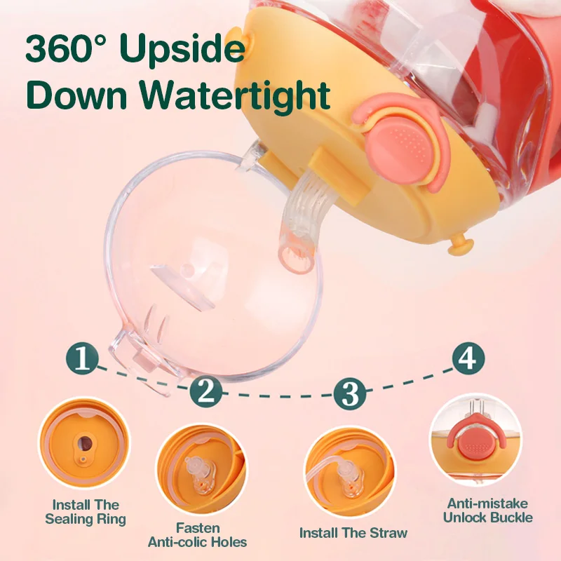 Dr.isla 1pc 330ml Kids Water Sippy Cup Creative Cartoon Baby Cups with Straws Leakproof Water Bottles Outdoor Childrens Cup 2