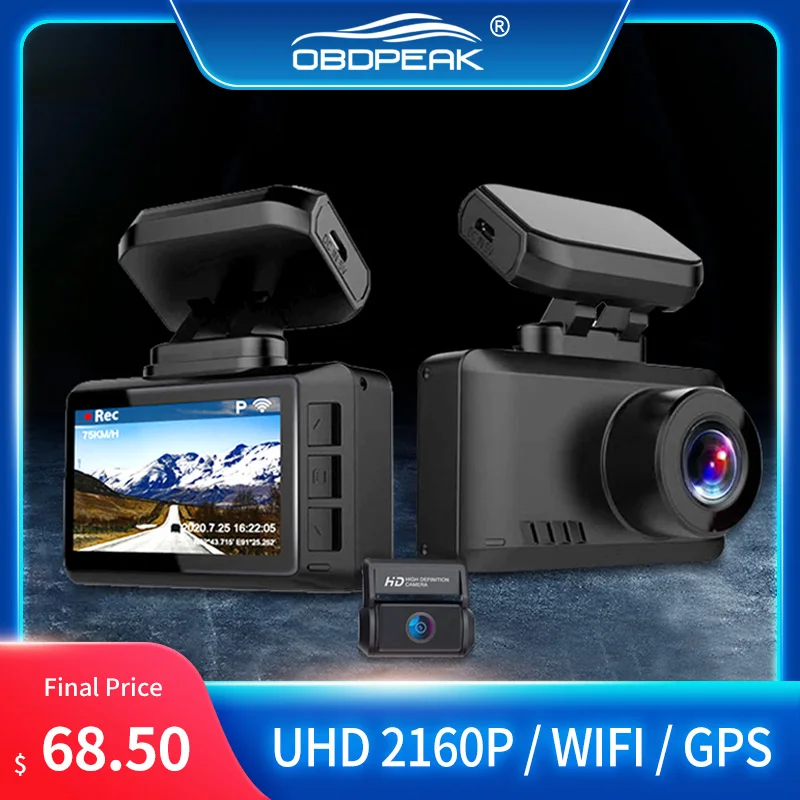 i05 | WOLFBOX Dash Cam Front and Rear, 4K Dash Cam with GPS WiFi UHD  2160P/1600P + 1080P