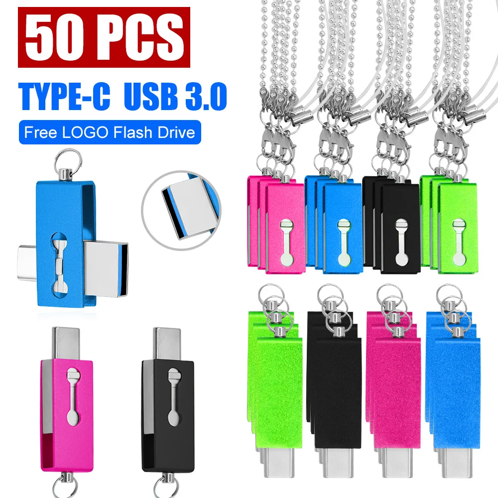 

50Pcs Type C Two in One USB 3.0 Flash Drive 32GB 64GB 128GB Computer Mobile pc Dual USB mini Flash Drive Rotating Creative