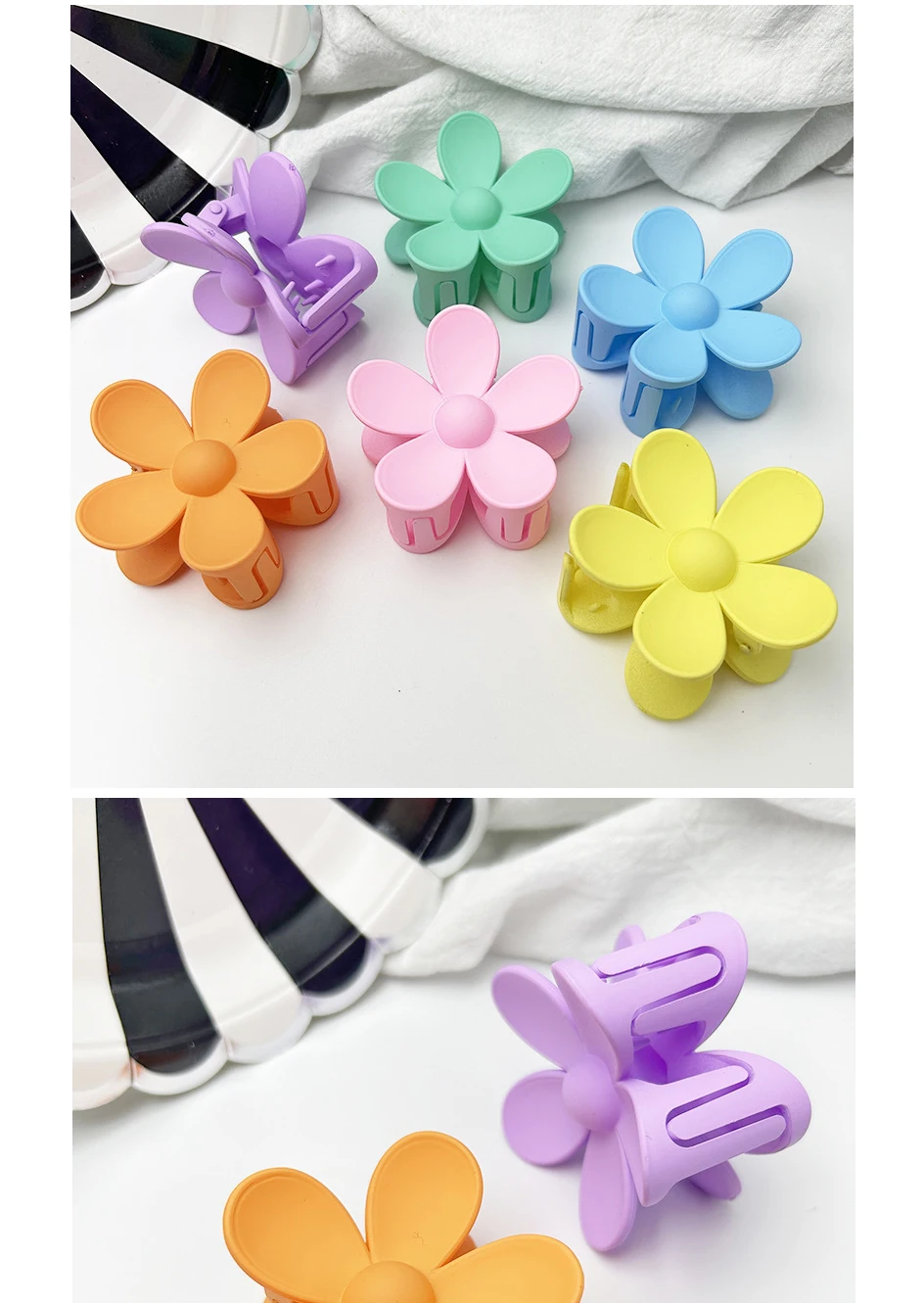 7CM Mattierte Uni-Farbene Blumen-Haarklammern - Premium Haaraccessoires für Frauen/Mädchen (Pferdeschwanz/Haifischklammer) – Detail 8