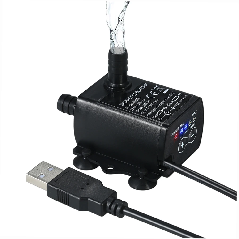 Ultra-Quiet Mini USB DC5V 4.8W 300L/H Lift 300 ซม.Brushless ปั๊มน้ํากันน้ํา Submersible Fountain พร้อมกระแสเงินสดปรับ