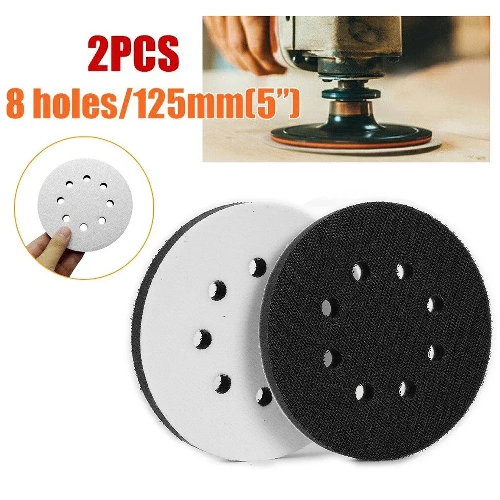 2Pcs 5 Inch 125mm Sanding Disc 8 Holes Soft Sponge Interface Hooks Loop Backing Pads for Sander Polisher
