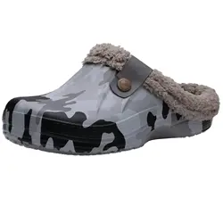 Unisex Waterproof Fuzzy Lined Clogs - Classic Winter Indoor/Outdoor Shoes - 44-45 (Camo Dark)