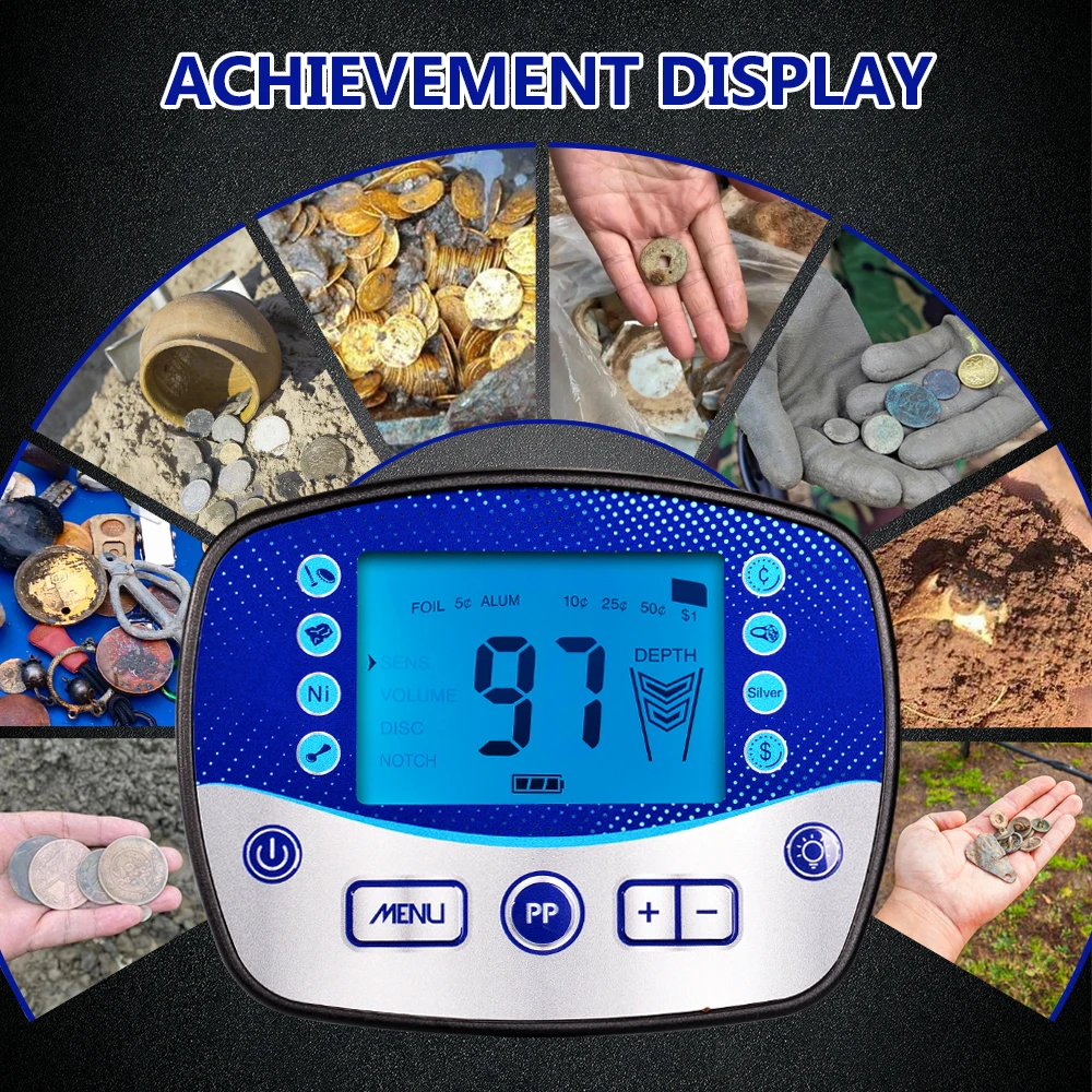 Professional Gold Detector for Treasure Hunt, 10" Search Coil IP68 Waterproof, High Accuracy Metal Detector T11 with LCD 2