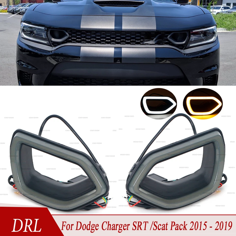 LED Fog Light Grille For Dodge Charger 2015-2019 SRT/Scat Pack - DRL, White/Amber, Pair LED Fog Light Grille For Dodge Charger 2015-2019 SRT/Scat Pack - DRL, White/Amber, Pair