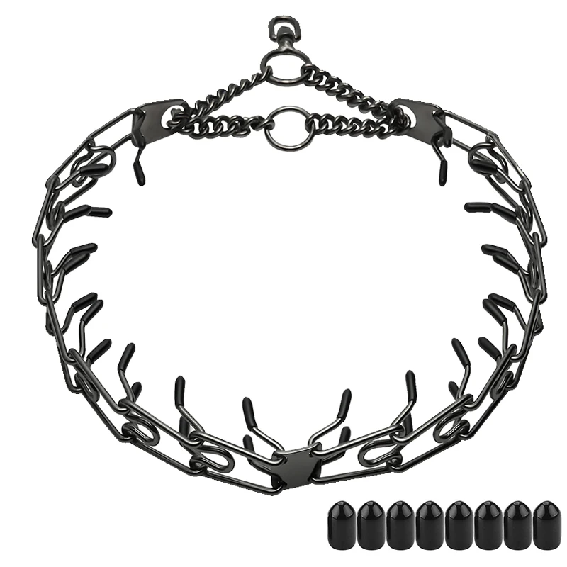Effective Pinch Dog Training Collar Spike Necklace With Rubber Tips Safe Adjustable Detachable Stainless Steel Pet Prong Collar
