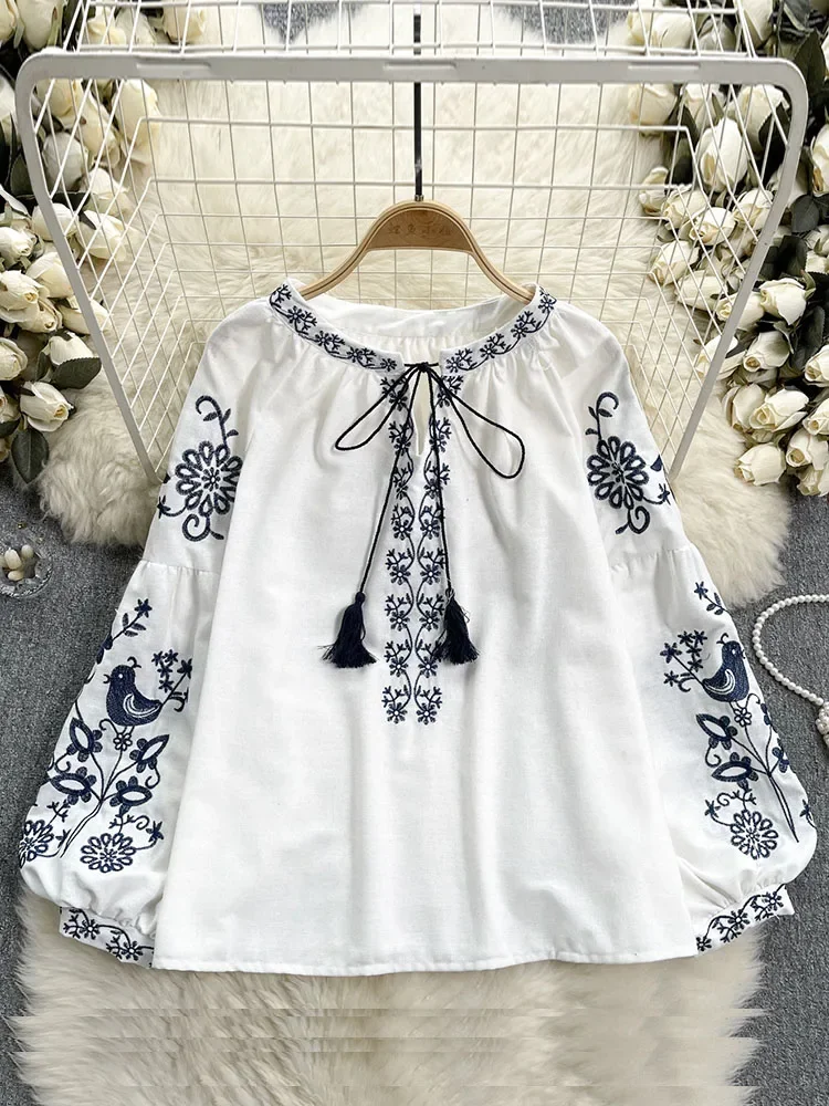 トップス OHOTORO Bohemian Blouse IVORY Monoprix Shirt Womens 40 Ivory Blouse Button Up Eyelet