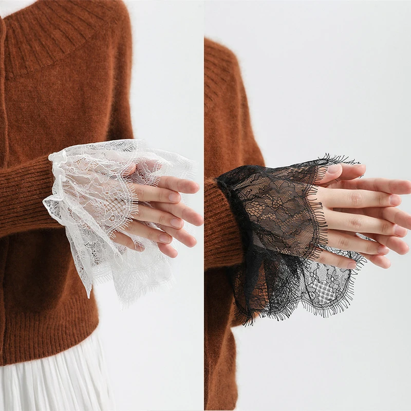 

Волшебные полные кружевные поддельные расклешенные рукава рукав локтя манжеты свитера Блузка украшение на запястье тонкое кружевное покрытие со шрамом Поддельные рукава