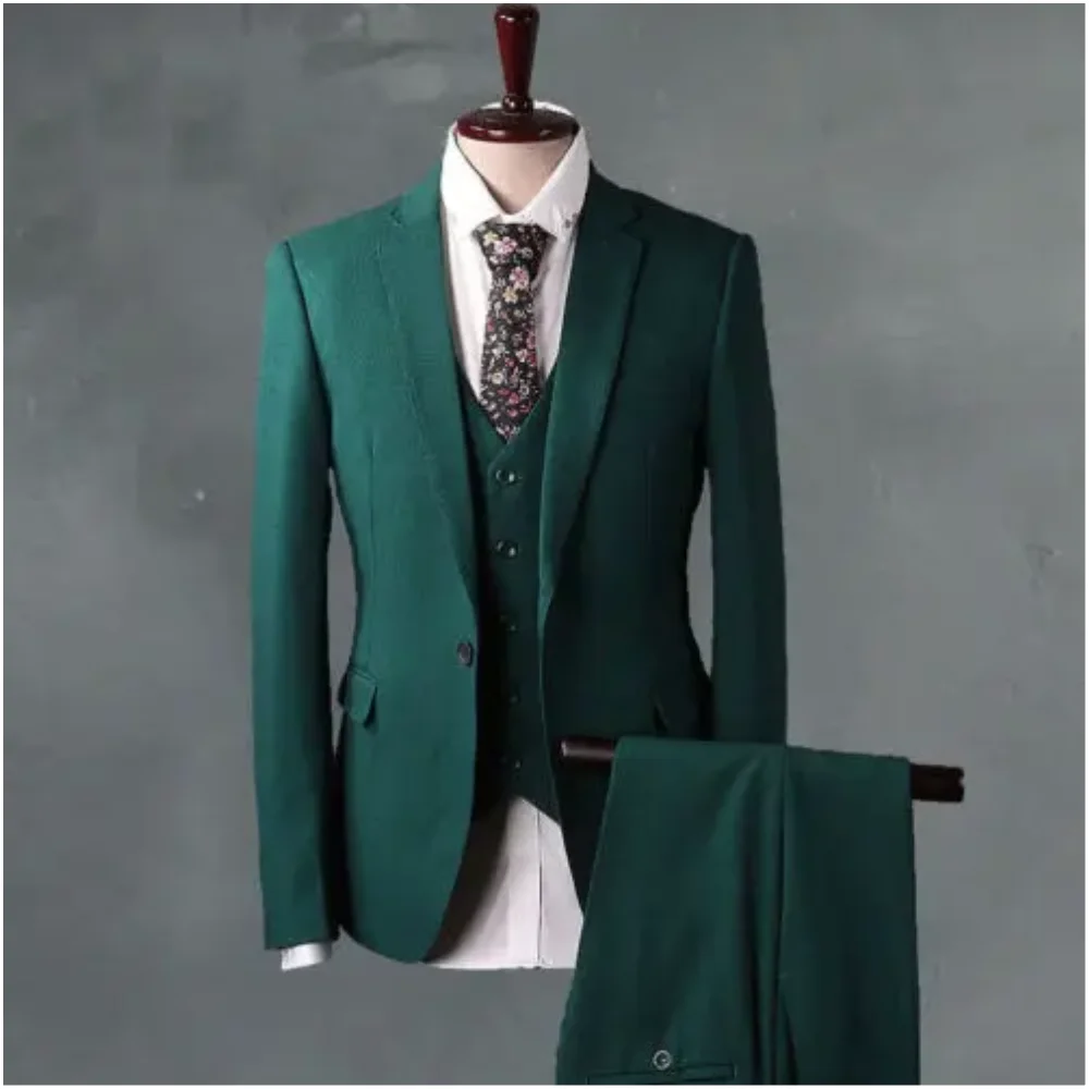 Green Fashion Tailored Wedding Men Suits Three Piece Custom Made Tuxedos Terno Masculino Man Blazer (Jacket+Pant+Vest+Tie)