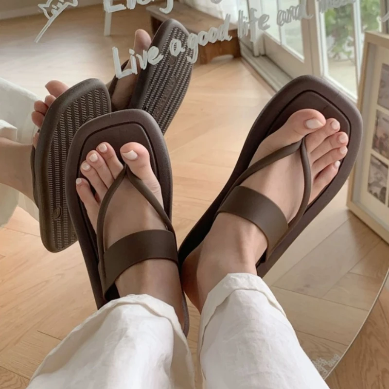 

Yasuk All Match Fashion Women's Men's Casual Simple Soft Indoor And Outside Home Slippers Non-Slip Sloid Roman Shoes Flip Flops