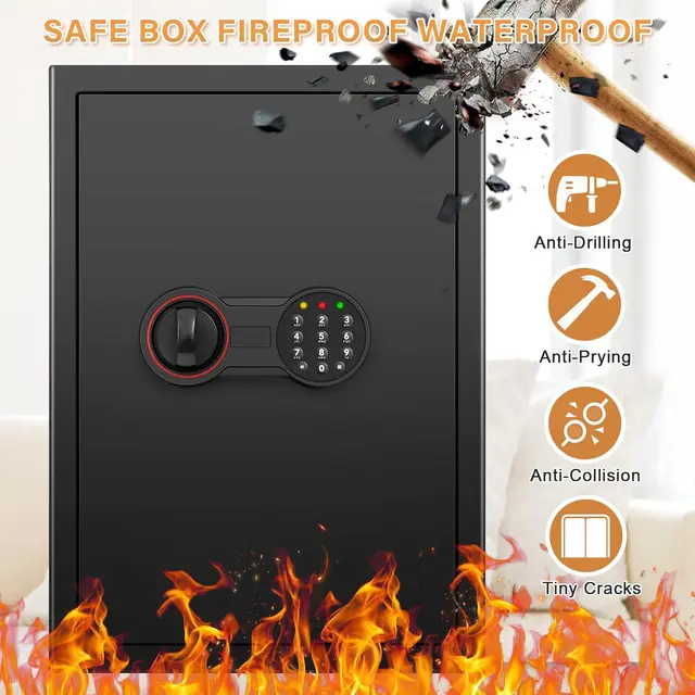 3.3 Cub Large Home Safe Fireproof Waterproof, Anti-theft Fireproof Safe Box with Programmable Keypad, Spare Keys and Removable S 2