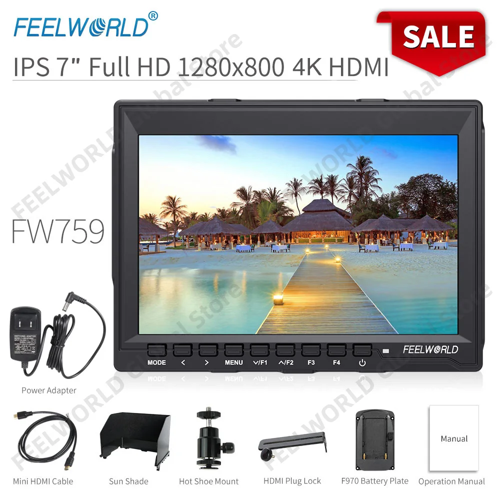 DSLR Field Monitor 7 Inch HDMI Camera LCD IPS HD 1280x800 Video Assist External for Nikon Sony Canon Camera Gimbal FW759