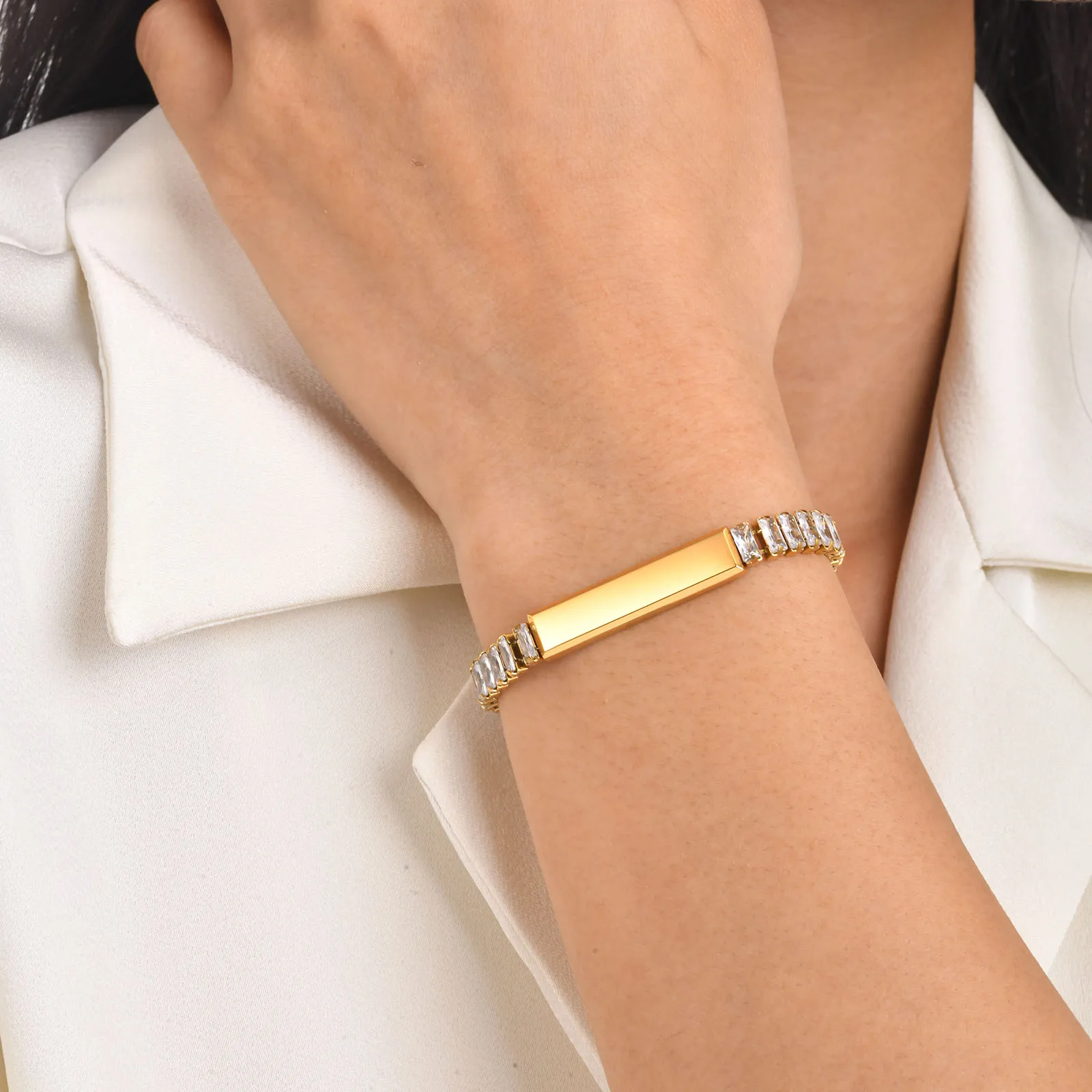 Kostenlose benutzer definierte Zirkonia Armbänder für Frauen Freundschaft Paare Namen gravierte Armband personal isierte Weihnachts geschenke – Detail 7