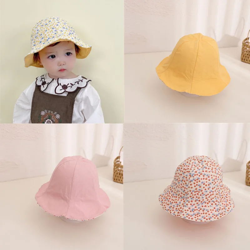 Baby Sun Hat Girl Boy Summer Beach Bucket Hats Unisex Children Panama Double-sided Flower Infant Bonnet for Outdoor Summer Cap