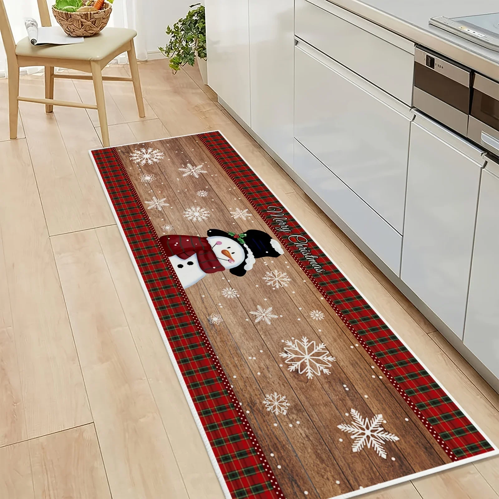 Christmas Gnome Snowman Kitchen Mat Home Entrance Doormat Decor Carpet for Living Room Hallway Balcony Rugs Non-slip Floor Mat