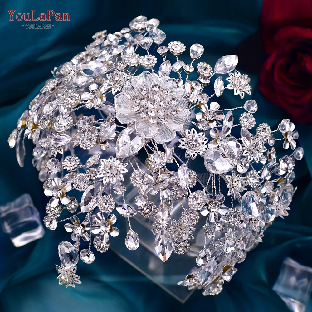 YouLaPan HP456 Trendy Bridal Headband Wedding Hair Accessories Alloy Flower Forehead Wedding Crown for Pageant Brides Headdress