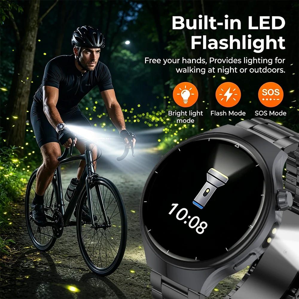 2026 New Military Smart Watch 1000Mah Battery Fitness Tracking 10ATM Waterproof Tactics Sport Flashlight call Bracelet For Men 6