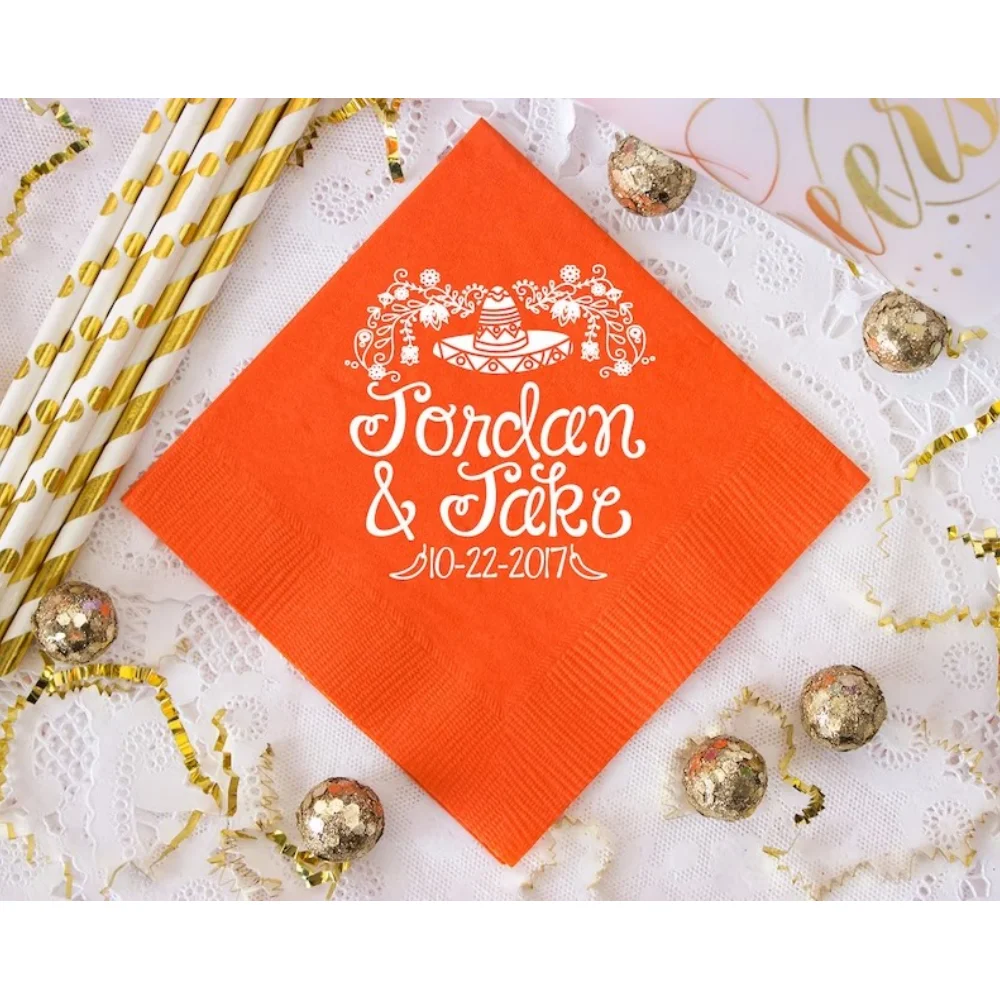 

50PCS Fiesta Wedding Napkins, Personalized Napkins, Cinco De Mayo, Birthday Party Cocktail, Beverage, Bar Napkins