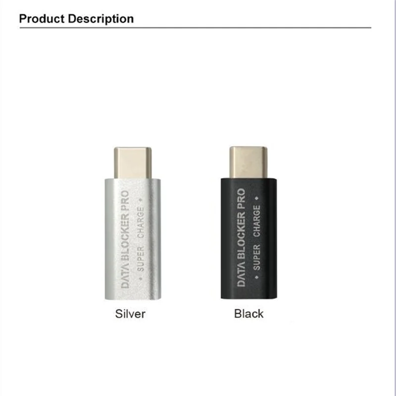 USB C타입 데이터 차단 USB-C 주스 잭 디펜더 어댑터 지지대, 고속 충전 (50V/5A), 데이터 도난 중지 (검정색), 2 개