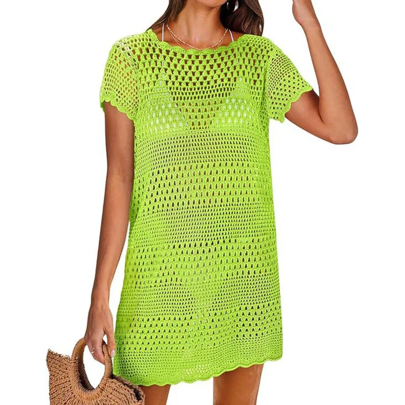Swimsuit Cover Up for Women 2026 Crochet Bathing Suit Swimwear Mesh Knit Beach Dress Women's Summer Vacation Clothes Dresses - 5